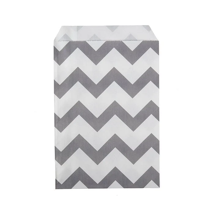 Papier Klappenbeutel Weiß mit Grau Chevron Streifen 12,7x20,3 cm (100 Stück) [GPB58CS]