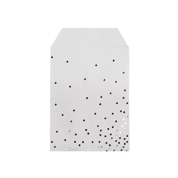 Papier- Klappenbeutel Weiß mit Silber Punkten 7,6x12,7 cm (100 Stück) [GPB35SD]