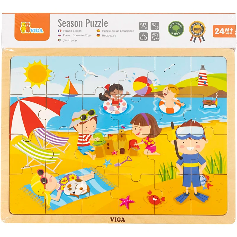 VIGA Holzpuzzle Jahreszeiten, Sommer, Größe 30x22,5 cm, 24 Stücke, 1 Stk [HOB-907793]