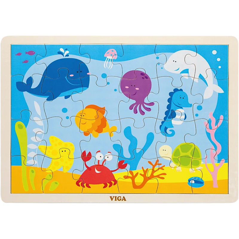 VIGA Holzpuzzle, Meerestiere, Größe 30x22,5 cm, 24 Stücke, 1 Stk [HOB-907791]