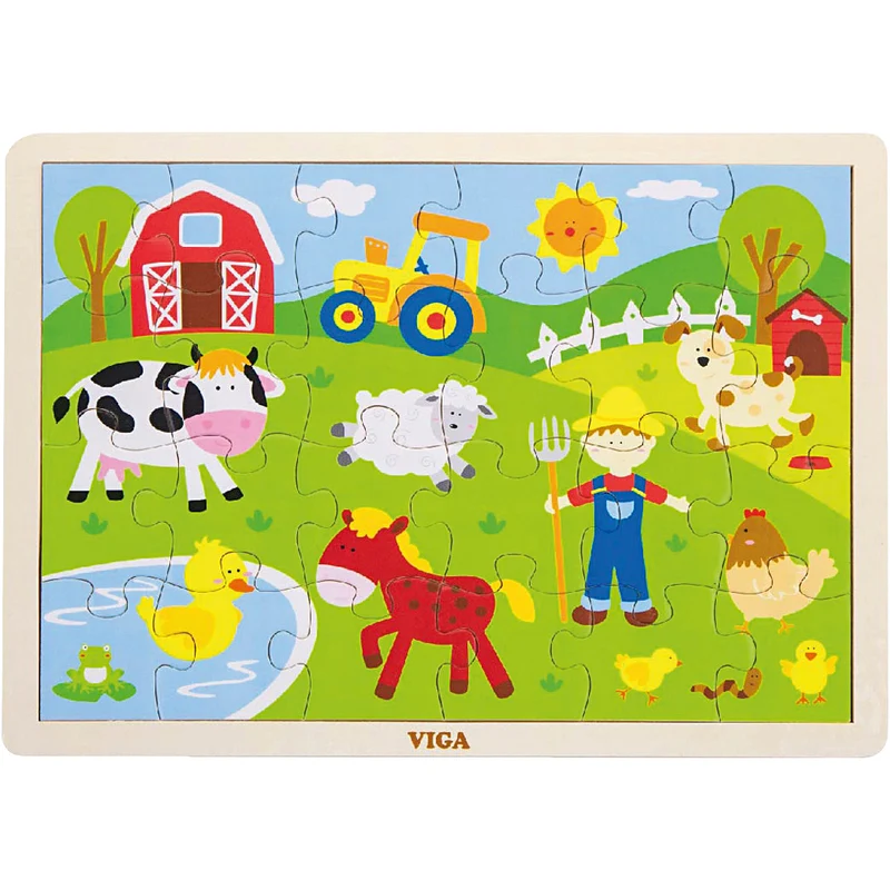 VIGA Holzpuzzles, Bauernhoftiere, Größe 30x22,5 cm, 24 Stücke, 1 Stk [HOB-907789]