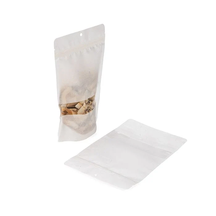 Umweltfreundliche Standbodenbeutel Reispapier Weiß mit Rechteckigen Fenster mit Aufhängeloch 14,9x8,9x23,2 cm (100 Stück) [ZBGRC7W]