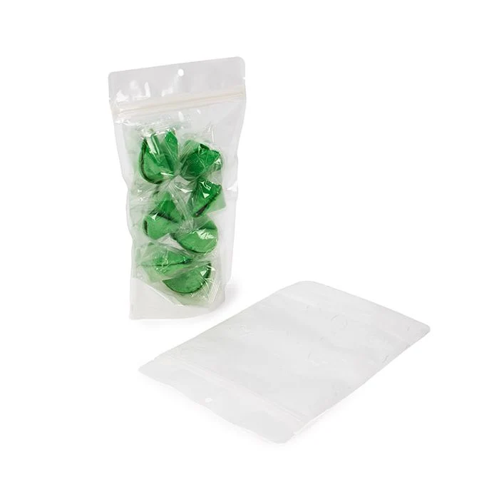Umweltfreundliche Standbodenbeutel Reispapier Transparent/Weiß mit Aufhängeloch 14,9x8,9x23,2 cm (100 Stück) [ZBGRC7CW]