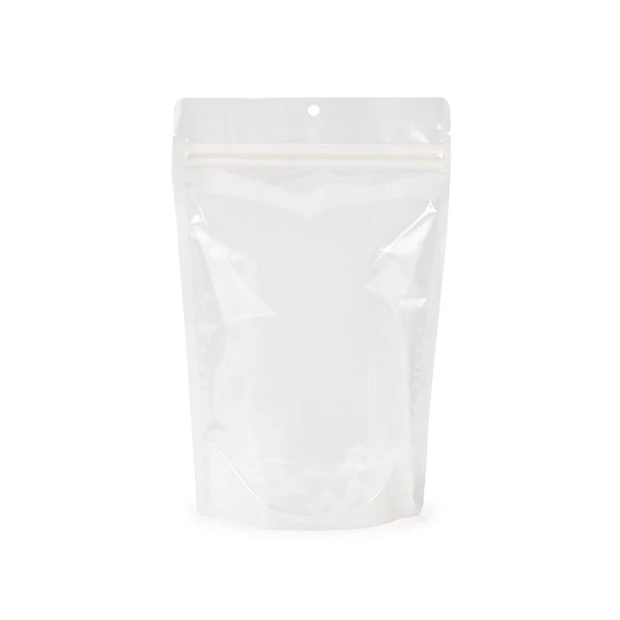 Umweltfreundliche Standbodenbeutel Reispapier Transparent/Weiß mit Aufhängeloch 14,9x8,9x23,2 cm (100 Stück) [ZBGRC7CW]