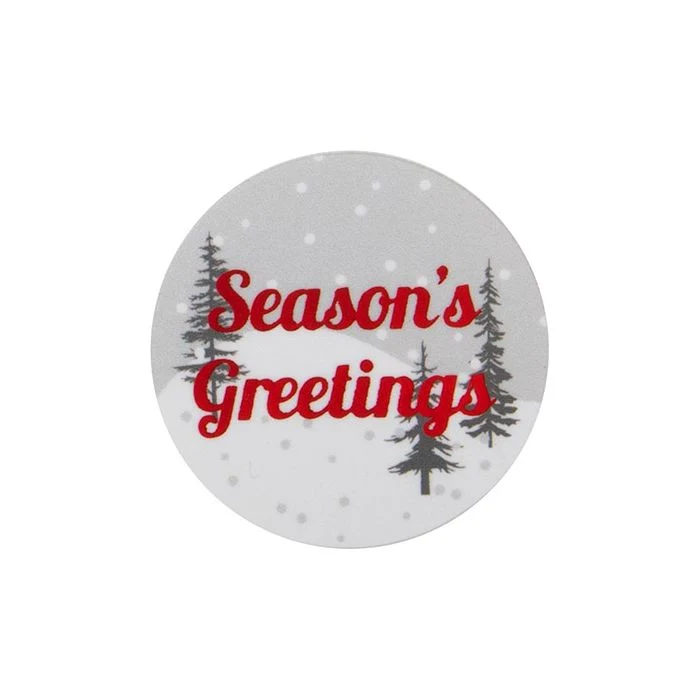 Sticker Rund "Season's Greetings" (Grau/Weiß mit Rot Hot Stamp) 3,8 cm (1 Blatt) [LS1HSG]