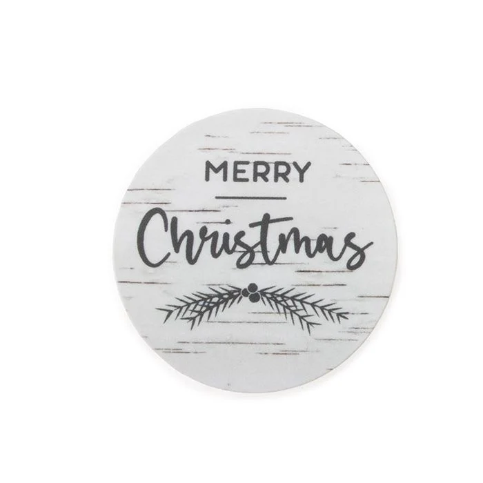 Sticker Rund "Merry Christmas" (Weiß Birch mit Grau Text) 3,8 cm (1 Blatt) [LS1HMC]