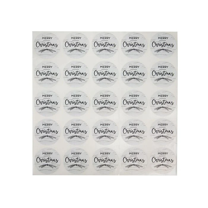Sticker Rund "Merry Christmas" (Weiß Birch mit Grau Text) 3,8 cm (1 Blatt) [LS1HMC]