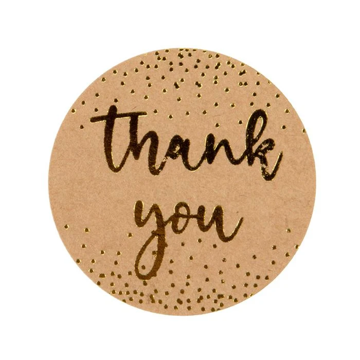 Sticker Rund "Thank You" (Kraft mit Gold Text) 3,8 cm (1 Blatt) [LS1HKTY]