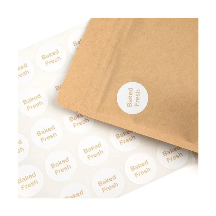 Sticker Rund "Baked Fresh" (Weiß mit Kraft text) 2,5 cm (1 Blatt) [LS1BFK]