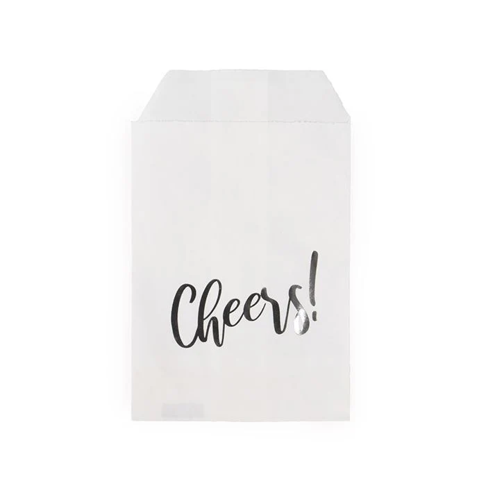 Papier- Klappenbeutel Weiß mit Silber "Cheers" 7,6x12,7 cm (100 Stück) [GPB35SCH]