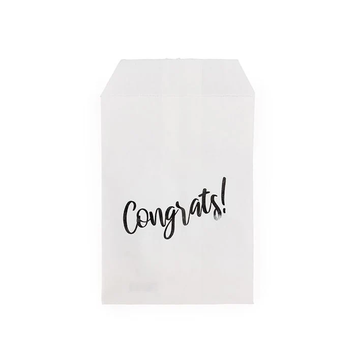 Papier- Klappenbeutel Weiß mit Silber "Congrats" 7,6x12,7 cm (100 Stück) [GPB35SC]