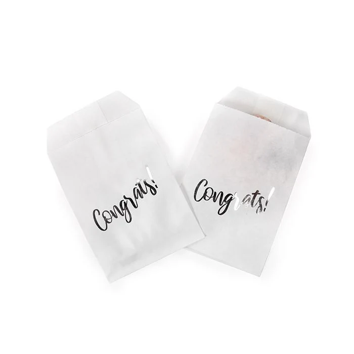 Papier- Klappenbeutel Weiß mit Silber "Congrats" 7,6x12,7 cm (100 Stück) [GPB35SC]