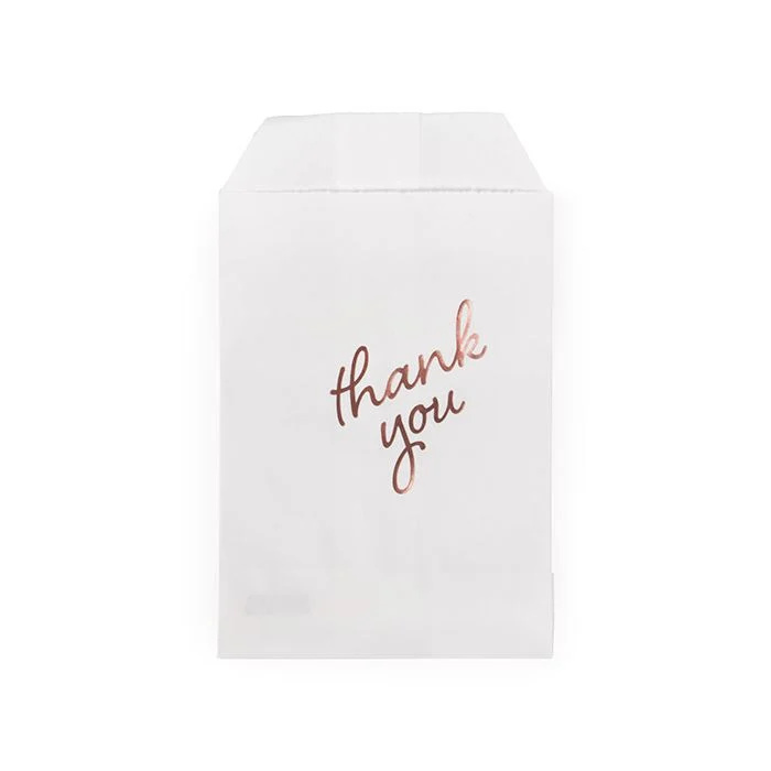 Papier- Klappenbeutel Weiß mit Rose Gold "Thank You" 7,6x12,7 cm (100 Stück) [GPB35RT]