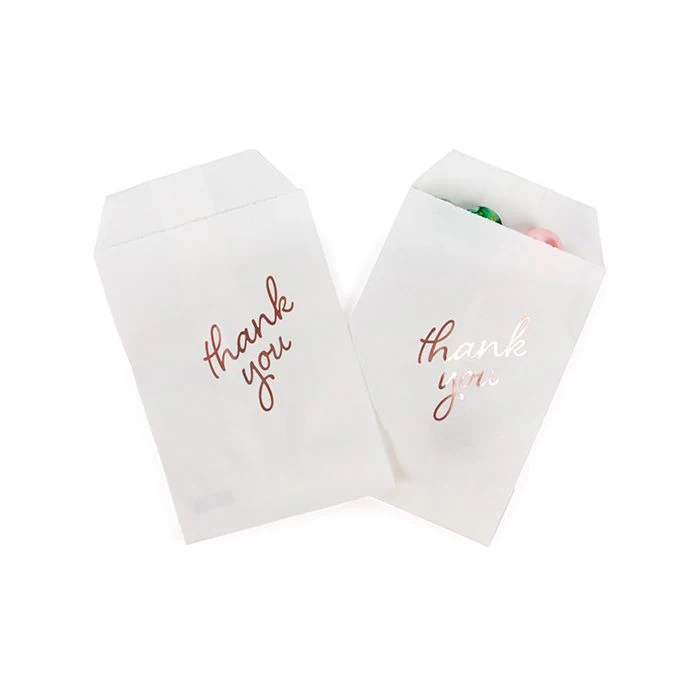 Papier- Klappenbeutel Weiß mit Rose Gold "Thank You" 7,6x12,7 cm (100 Stück) [GPB35RT]