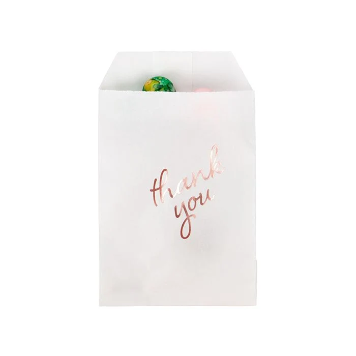 Papier- Klappenbeutel Weiß mit Rose Gold "Thank You" 7,6x12,7 cm (100 Stück) [GPB35RT]