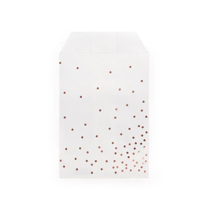 Papier-Klappenbeutel Weiß mir Rose Gold Punkten 7,6x12,7 cm (100 Stück) [GPB35RD]