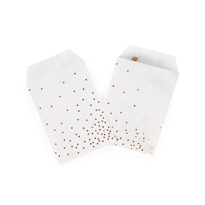 Papier-Klappenbeutel Weiß mir Rose Gold Punkten 7,6x12,7 cm (100 Stück) [GPB35RD]
