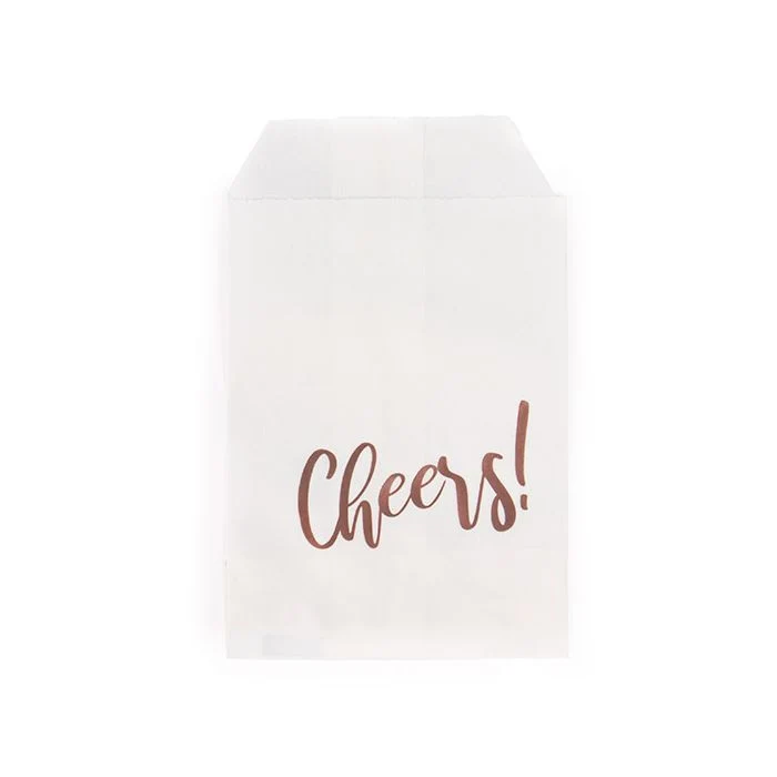 Papier-Klappenbeutel Weiß mit Rose Gold "Cheers" 7,6x12,7 cm (100 Stück) [GPB35RCH]