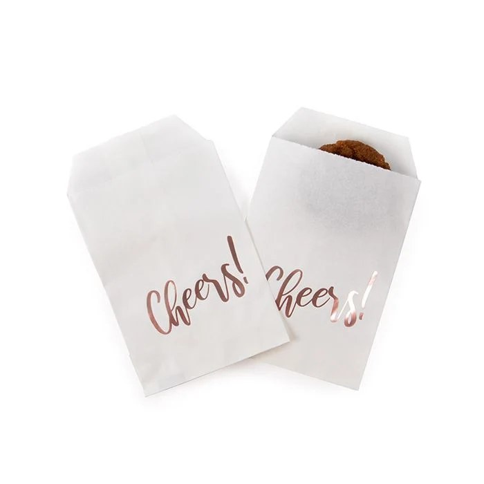 Papier-Klappenbeutel Weiß mit Rose Gold "Cheers" 7,6x12,7 cm (100 Stück) [GPB35RCH]