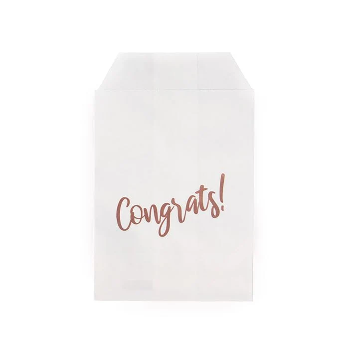 Papier-Klappenbeutel Weiß mit Rose Gold "Congrats" 7,6x12,7 cm (100 Stück) [GPB35RC]