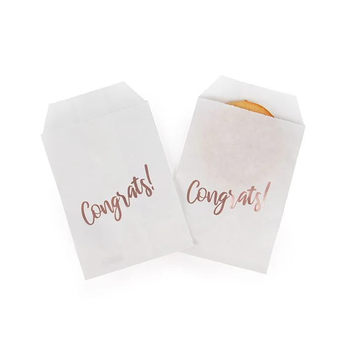 Papier-Klappenbeutel Weiß mit Rose Gold "Congrats" 7,6x12,7 cm (100 Stück) [GPB35RC]