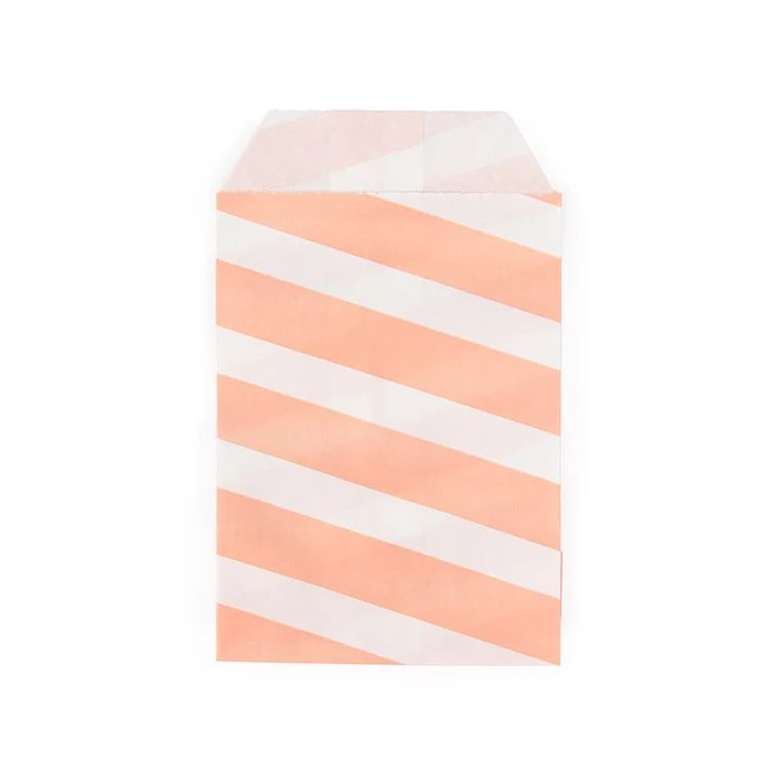 Papier-Klappenbeutel Weiß mit Rosa Streifen 7,6x12,7 cm (100 Stück) [GPB35PS]