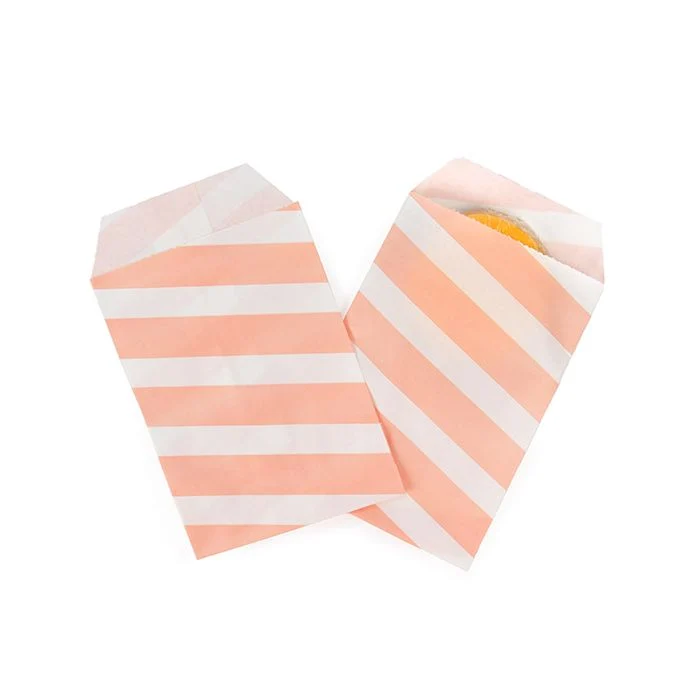 Papier-Klappenbeutel Weiß mit Rosa Streifen 7,6x12,7 cm (100 Stück) [GPB35PS]