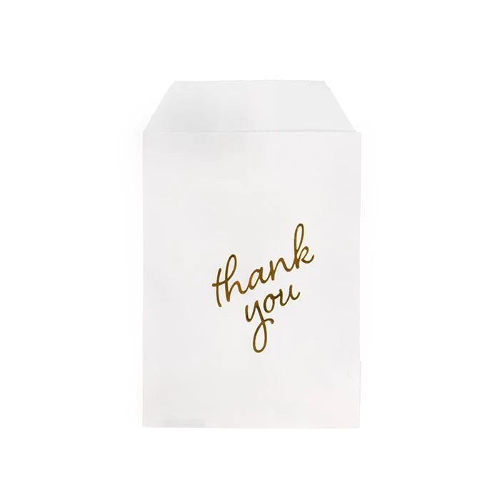 Papier-Klappenbeutel Weiß mit Gold "Thank You" 7,6x12,7 cm (100 Stück) [GPB35GT]