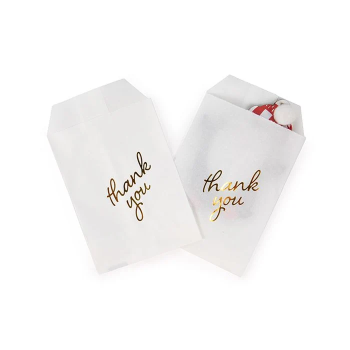 Papier-Klappenbeutel Weiß mit Gold "Thank You" 7,6x12,7 cm (100 Stück) [GPB35GT]
