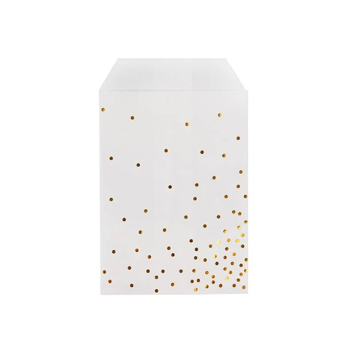 Papier-Klappenbeutel Weiß mit Gold Punkten 7,6x12,7 cm (100 Stück) [GPB35GD]