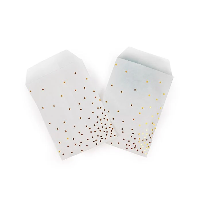 Papier-Klappenbeutel Weiß mit Gold Punkten 7,6x12,7 cm (100 Stück) [GPB35GD]