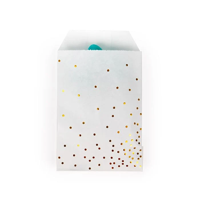 Papier-Klappenbeutel Weiß mit Gold Punkten 7,6x12,7 cm (100 Stück) [GPB35GD]