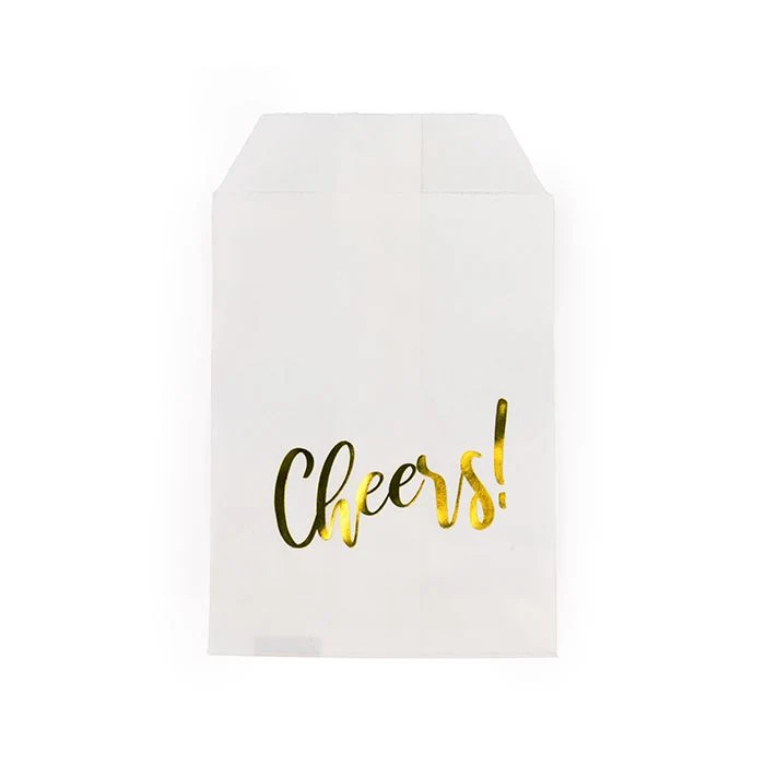 Papier-Klappenbeutel Weiß mit Gold "Cheers" 7,6x12,7 cm (100 Stück) [GPB35GCH]