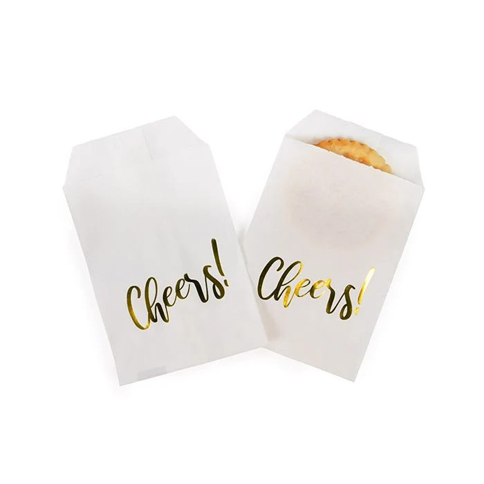 Papier-Klappenbeutel Weiß mit Gold "Cheers" 7,6x12,7 cm (100 Stück) [GPB35GCH]