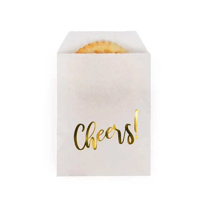 Papier-Klappenbeutel Weiß mit Gold "Cheers" 7,6x12,7 cm (100 Stück) [GPB35GCH]