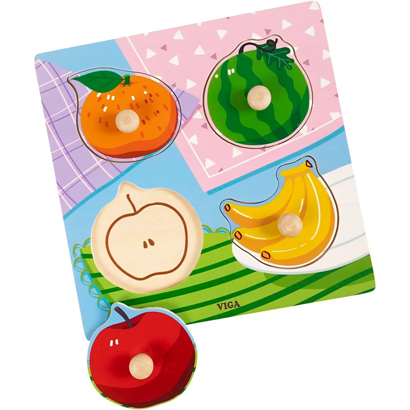 VIGA Puzzle mit Greifknöpfen, Früchte, Größe 22x22 cm, 4 Stücke, 1 Stk [HOB-907765]