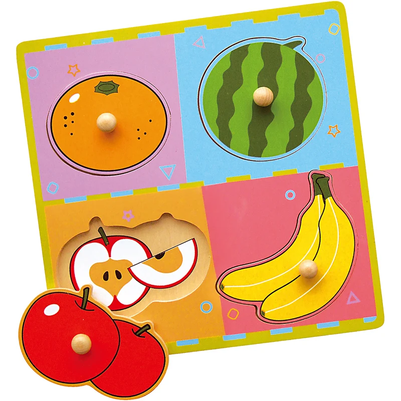 VIGA Puzzle mit Greifknöpfen, Früchte, Größe 22x22 cm, 4 Stücke, 1 Stk [HOB-907765]