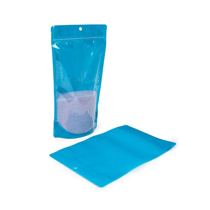 Standbodenbeutel Transparent/Neon- Blau 17,2x8,9x28,6 cm (100 Stück) [ZBGN4BL]