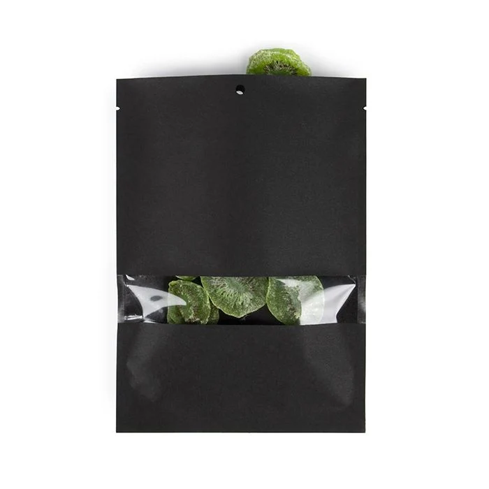 Kraft Klappenbeutel Schwarz Umweltfreundlich 15,2x22,9 cm Verschließbar mit Fenster(100 Stück) [KHS69BKW]