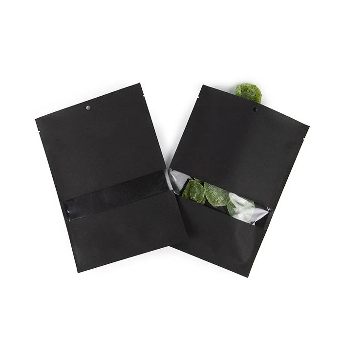 Kraft Klappenbeutel Schwarz Umweltfreundlich 15,2x22,9 cm Verschließbar mit Fenster(100 Stück) [KHS69BKW]
