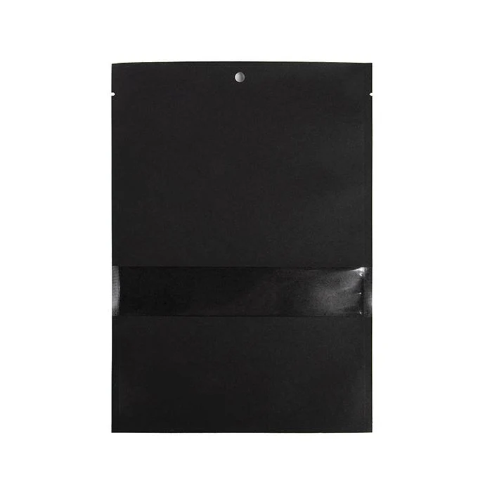 Kraft Klappenbeutel Schwarz Umweltfreundlich 15,2x22,9 cm Verschließbar mit Fenster(100 Stück) [KHS69BKW]