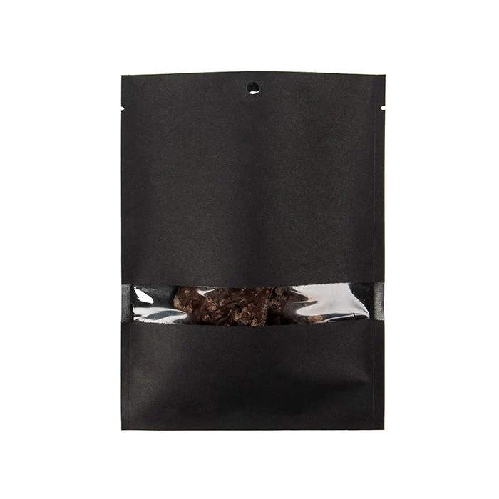 Kraft Klappenbeutel Schwarz Umweltfreudnlich 12,7x17,8 cm Verschließbar mit Fenster (100 Stück) [KHS57BKW]