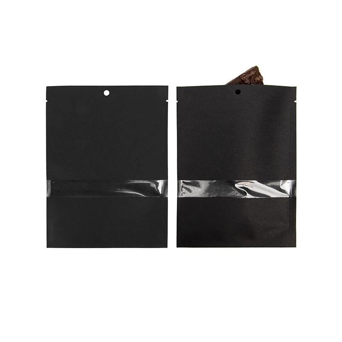Kraft Klappenbeutel Schwarz Umweltfreudnlich 12,7x17,8 cm Verschließbar mit Fenster (100 Stück) [KHS57BKW]
