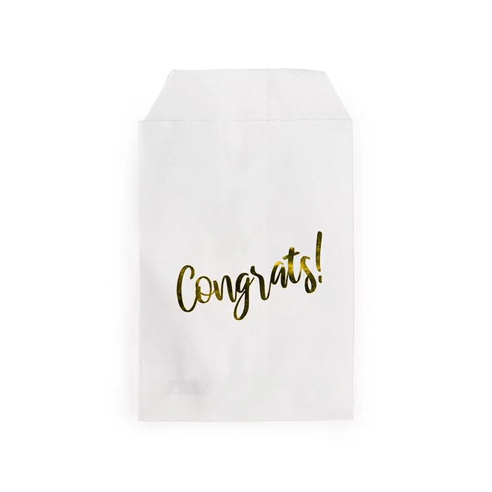 Papier-Klappenbeutel Weiß mit Gold "Congrats" 7,6x12,7 cm (100 Stück) [GPB35GC]
