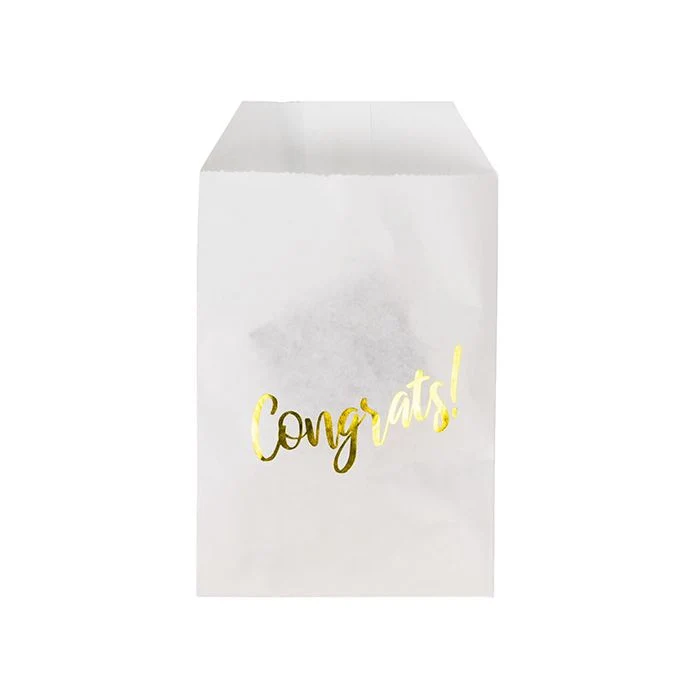 Papier-Klappenbeutel Weiß mit Gold "Congrats" 7,6x12,7 cm (100 Stück) [GPB35GC]