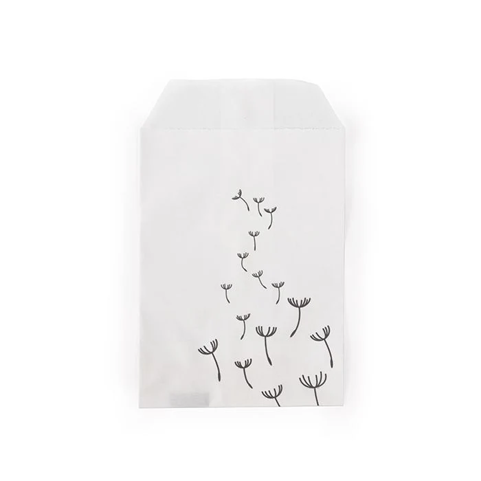 Papier-Klappenbeutel Weiß mit Schwarzen Löwenzahn 7,6x12,7 cm (100 Stück) [GPB35D]