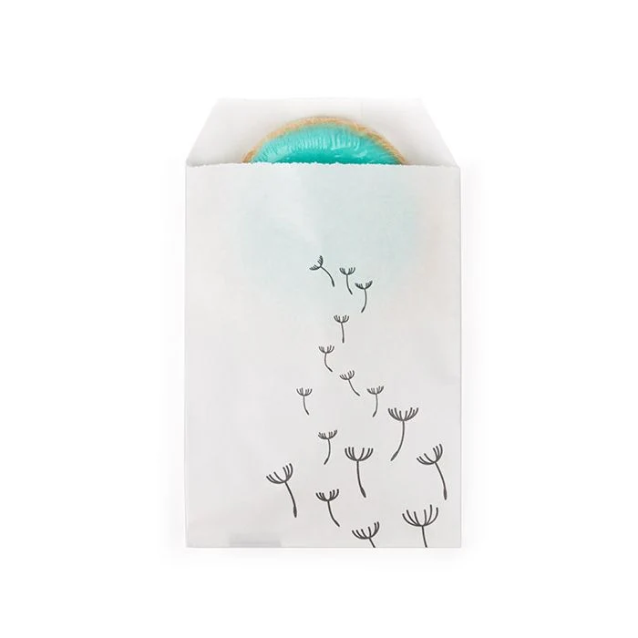 Papier-Klappenbeutel Weiß mit Schwarzen Löwenzahn 7,6x12,7 cm (100 Stück) [GPB35D]