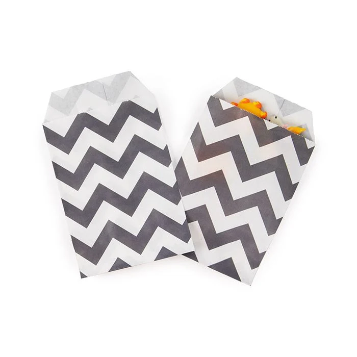 Papier Klappenbeutel Weiß mit Schwarz Chevron-Streifen 7,6x12,7 cm (100 Stück) [GPB35CS]