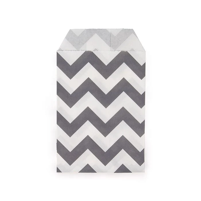 Papier Klappenbeutel Weiß mit Schwarz Chevron-Streifen 7,6x12,7 cm (100 Stück) [GPB35CS]