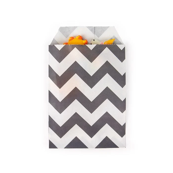Papier Klappenbeutel Weiß mit Schwarz Chevron-Streifen 7,6x12,7 cm (100 Stück) [GPB35CS]
